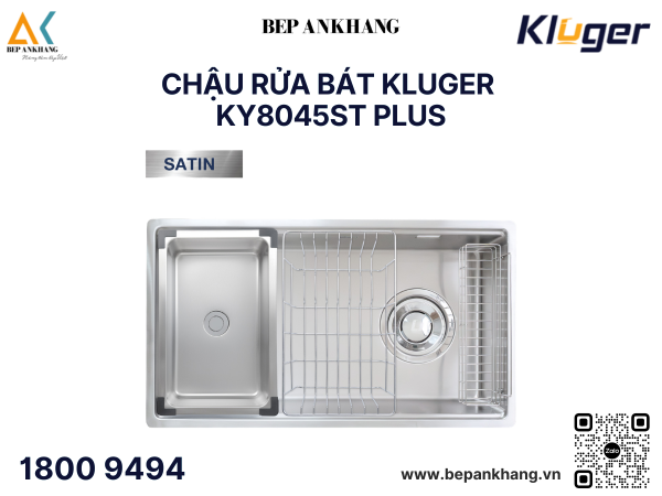 Chậu rửa bát Kluger KY8045ST Plus - INOX 304 POSCO - Satin Trơn